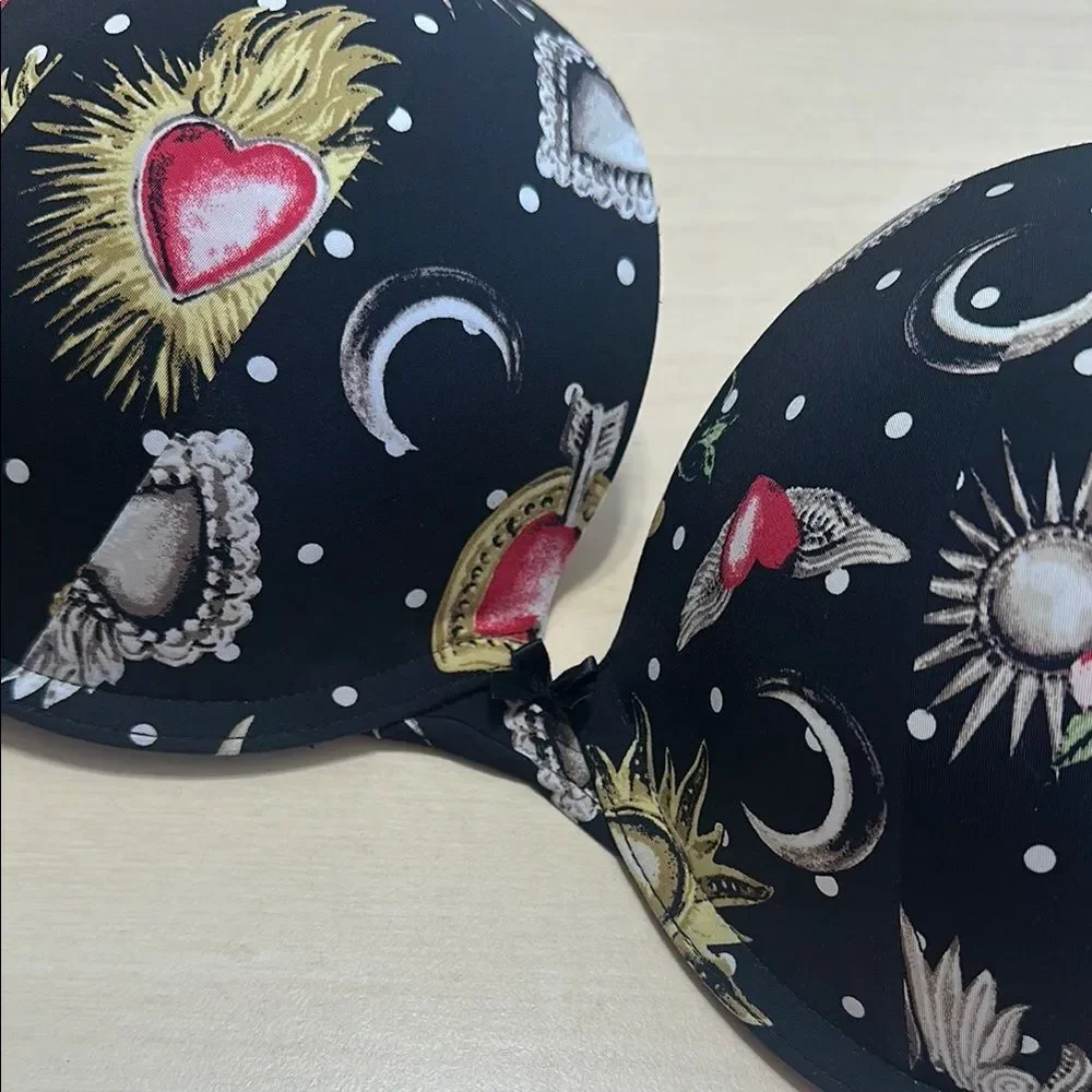 Torrid Curve Plunge Bra Black Celestial Print Plus Size 40D Push Up |‎ G-1617